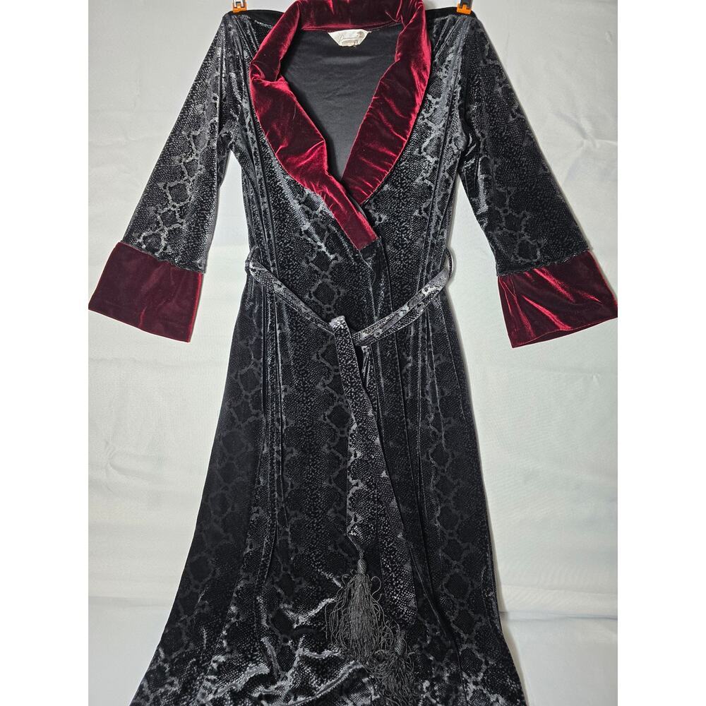Diamond Tea Vintage Luxury Robe Velvet Gown Red Black Size Small - Picture 5 of 10